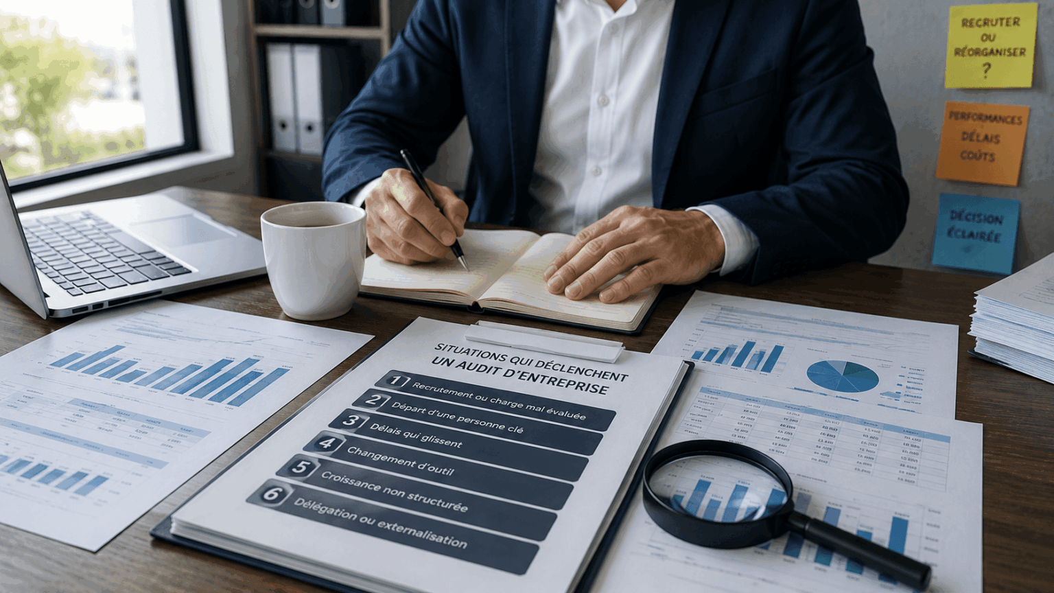 Les six situations qui déclenchent un audit d’entreprise : recrutement, départ d’une personne clé, délais qui glissent, changement d’outil, croissance non structurée, délégation ou externalisation