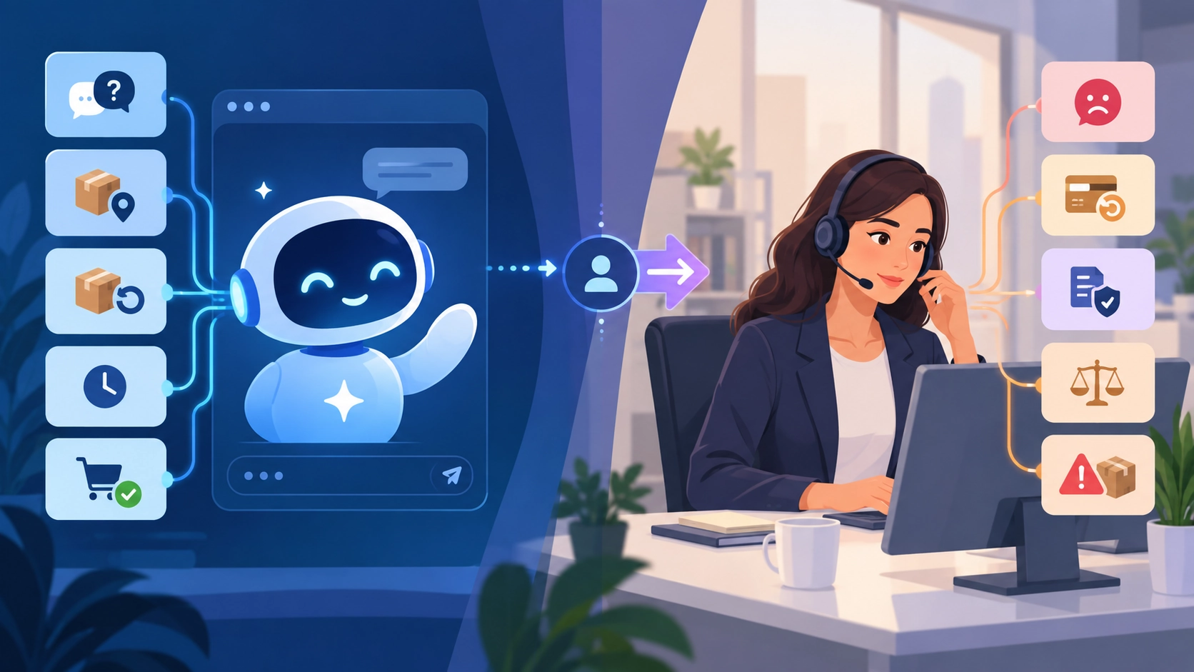 Agent IA et assistant humain au service client SAV : répartition des demandes simples et des réclamations
