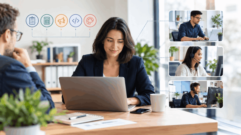 Prestataire de services aux entreprises gérant à distance les tâches administratives, comptables, marketing, techniques et créatives d'une PME
